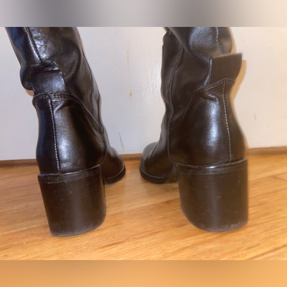 Zara Wide Block Heel Leather Knee High Boots - Picture 5 of 12